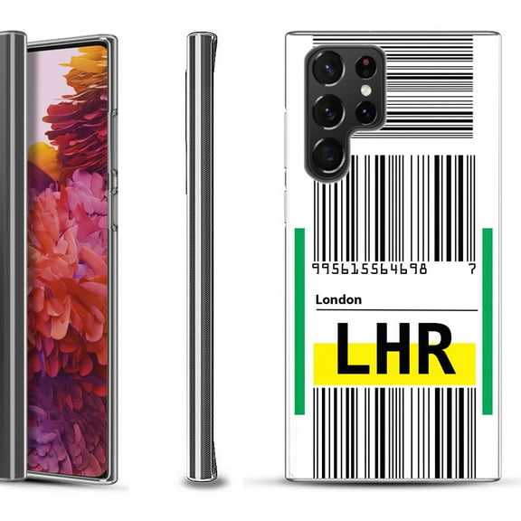 Slim-Fit Fashion Gel Phone Case for Samsung Galaxy S22 Ultra 5G, by OneToughShield ® - Airport Tag / London
