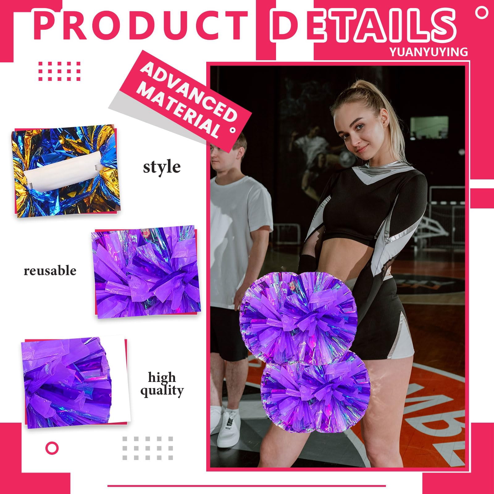 12 Pcscheerleading poms,pom poms Cheerleading with Handle Style Cheer Pom Pomsfor Dance, Matches