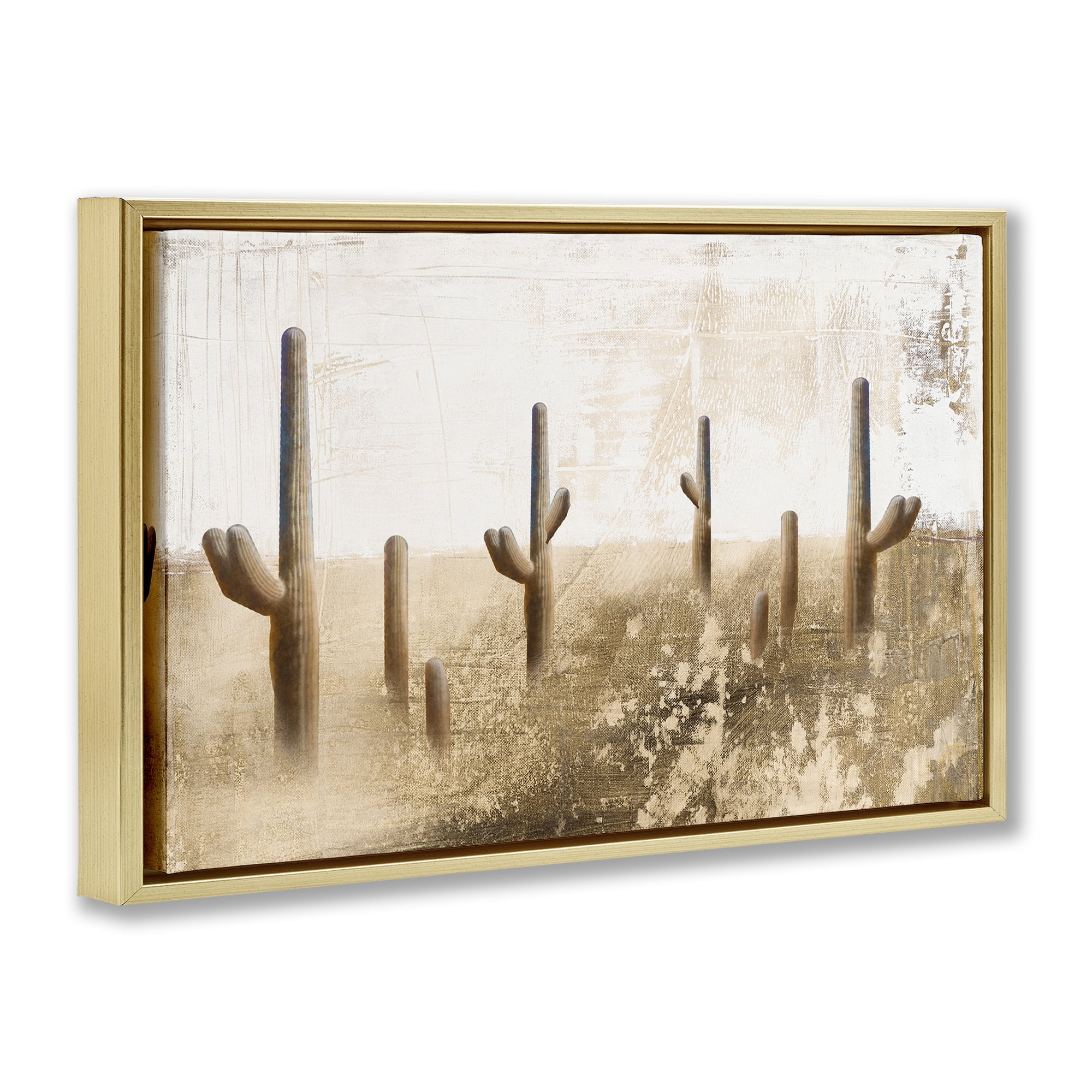 Stupell Industries Sepia Cacti Field Landscape & Nature Painting Gold Floater Framed Canvas Art Print Wall Art, 31 x 21