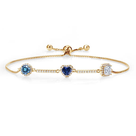 Gem Stone King 18K Yellow Gold Plated Silver Bracelet Persian Blue Moissanite Created Sapphire (1.80 Cttw)