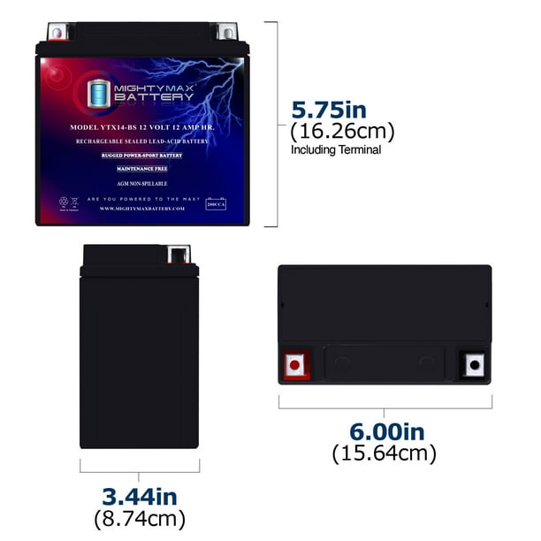 YTX14-BS Battery Replaces Kawasaki 1100 ZX1100-C Ninja ZX-11 95-01