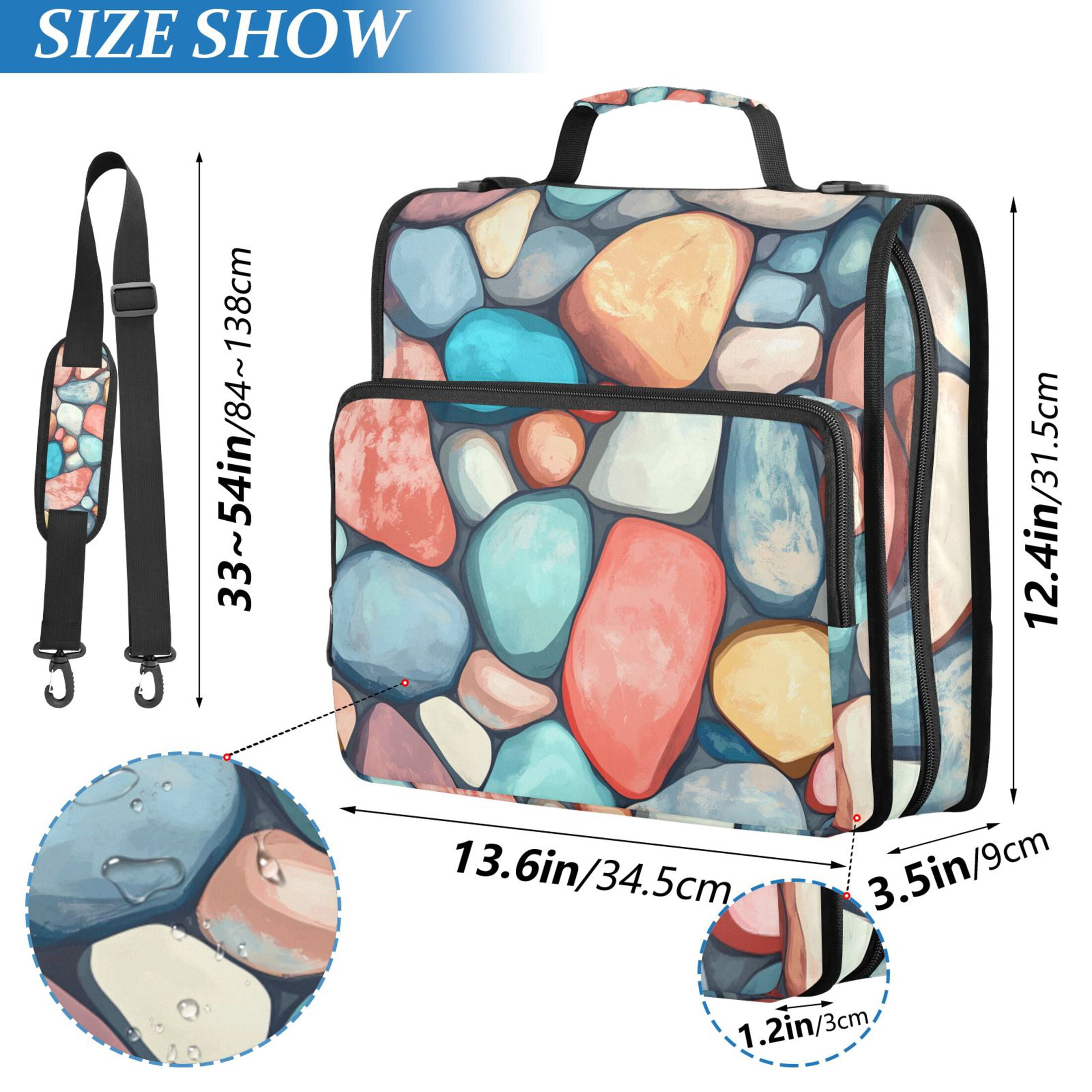 3 Ring Zipper Binder with Shoulder Strap Waterproof Trapper Keeper 2 Inch D-Ring 500 Sheets Capacity Colorful Small Stones