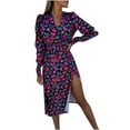 thumbnail image 1 of Vestido de mujer con dobladillo dividido, manga larga, informal, con cuello en V, estampado Pompotops  hdfakjf2581, 1 of 9