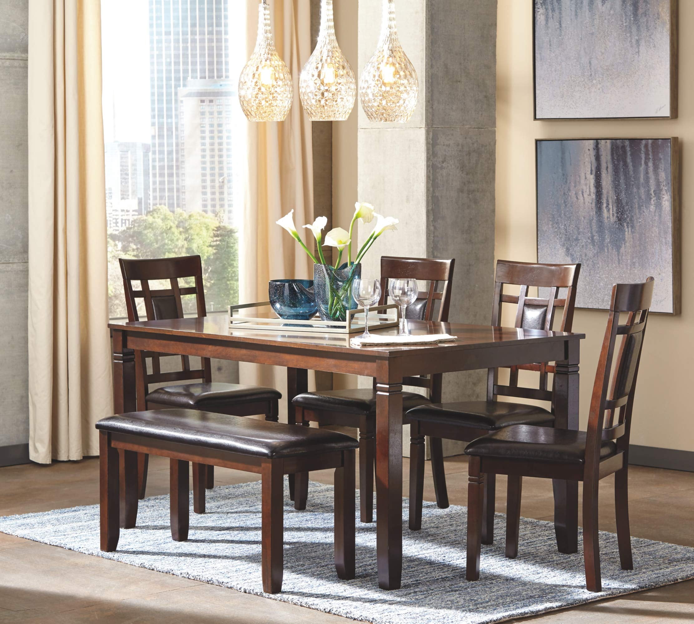 Signature Design by Ashley Bennox 6-Piece Engineered Wood Dining Set in Brown