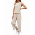 thumbnail image 3 of Two Piece Sets for Women Summer Vacation Outfits Cap Sleeve Tops Lounge Matching Sets Clothing Beige XL, 3 of 9