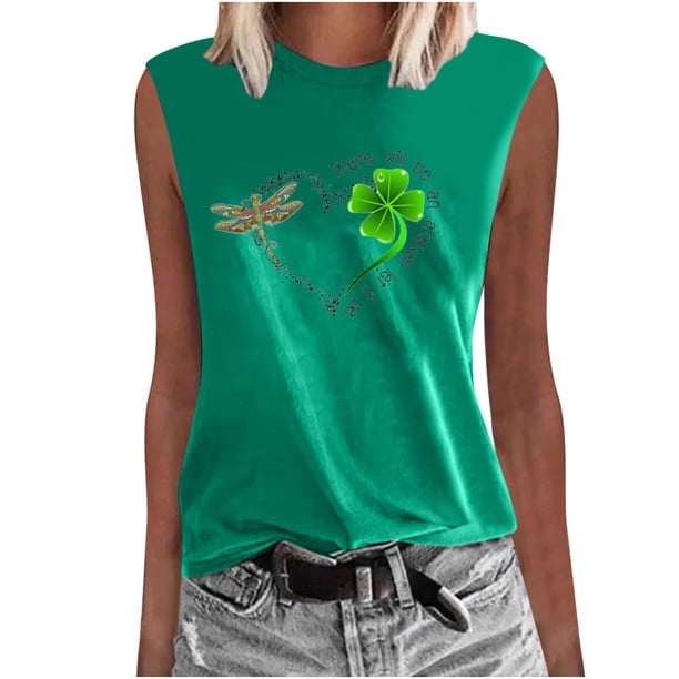 Patrick's Day Casual Mujer Sin mangas O-cuello Impreso Tops Damas Chaleco Pompotops lopia997270