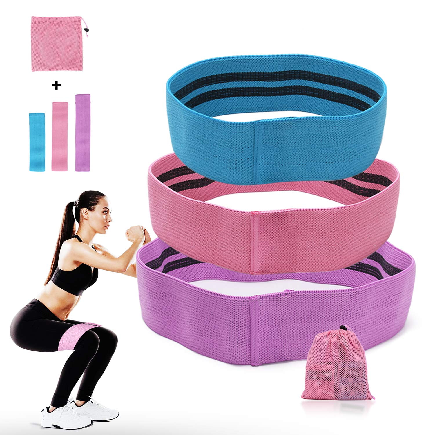 Cloth Fabric Resistance Hip Booty Bands Loop Set of 3 Exercise Strength Training 