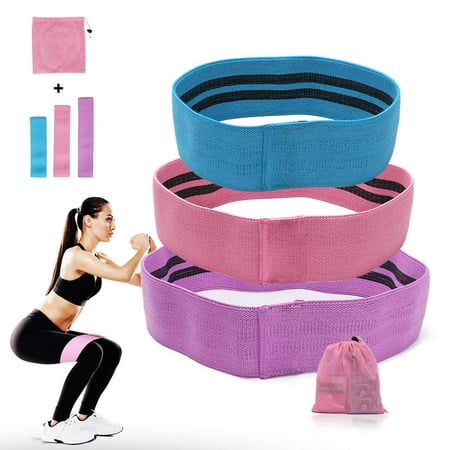 3pc Booty Resistance Workout Hip Exercise Bands, Fitness Loop Circle Exercise Legs and Butt- Activate Glutes and Thighs - Thick, Wide, Fabric Cloth for Body Stretching, Yoga, Pilates, Muscle