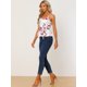 thumbnail image 3 of Cami floral sin mangas Allegra K Blusa Peplum Beige XS, 3 of 5