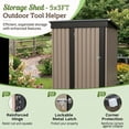 thumbnail image 3 of Homall 5 x 3 ft Outdoor Storage Shed, Metal Garden Tool Shed with Floor Frame & Lockable Doors for Patio Backyard Lawn, Brown, 3 of 7