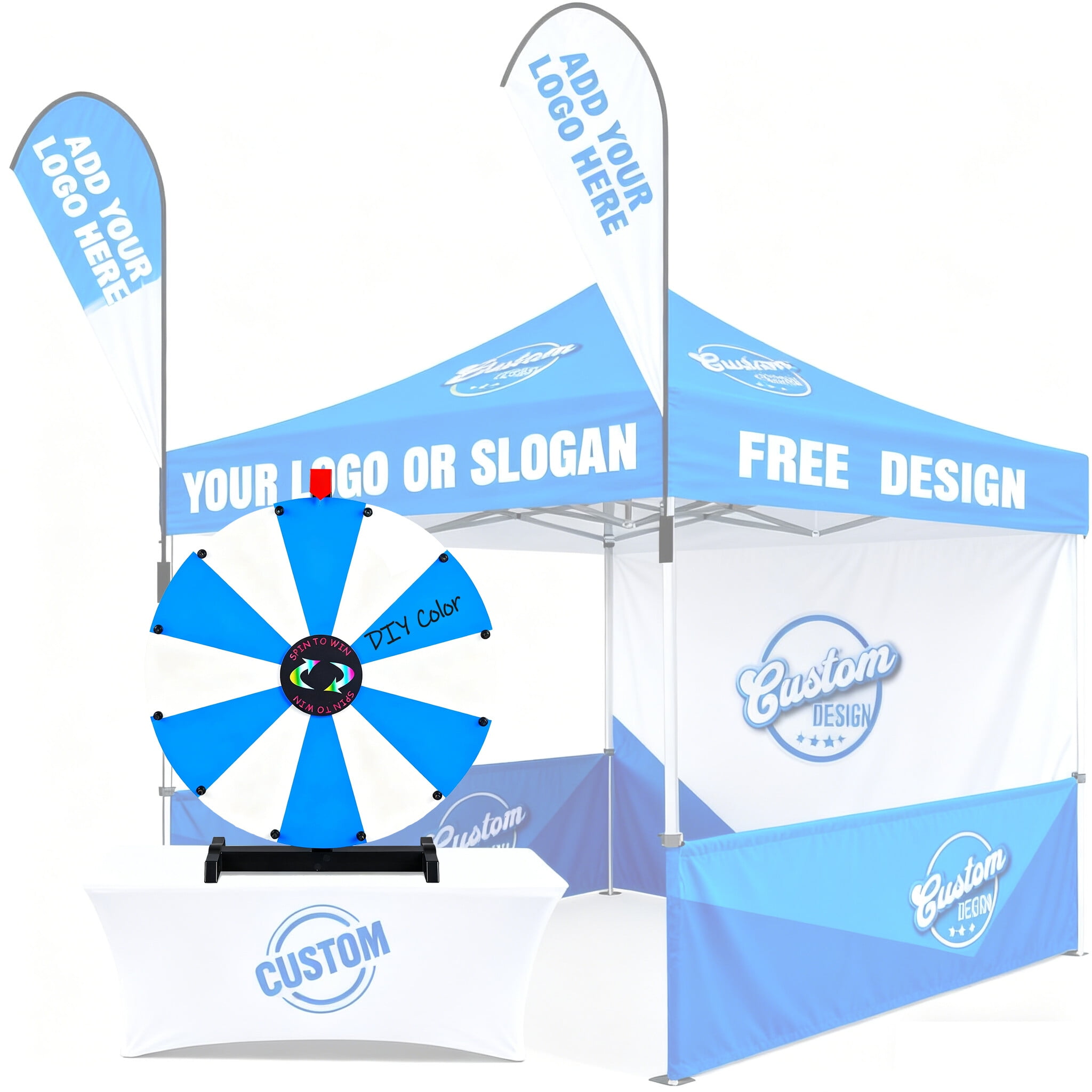 WinSpin 24" Pop Up Display Tabletop Prize Wheel Blue & White Trade Show Display Spinning Wheel 12 Slots for Outdoor Booths Exhibition Events