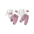 thumbnail image 2 of Loicainy Infant Baby Girl Fall Clothes Set 3 6 9 12 Months Ribbed Romper Floral Corduroy Pants Bow Headband Outfits, 2 of 9
