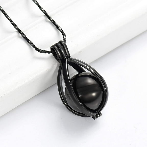 Cremation Jewelry Teardrop Urn Necklace for Ashes with Hollow Ball Memorial Locket Pendant Urn Jar Keepsake Jewelry for Women Men