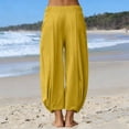 thumbnail image 5 of Miluxas Women's Harem Boho Casual Pants Elastic Waist Slacks Solid Color Wide Leg Beach Vacation Trousers with Pockets Yellow, 5 of 7