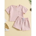 thumbnail image 3 of xiaxaixu Toddler 2Pcs Summer Outfits, Short Sleeve Solid Color Pocket Tops + Shorts Set Kid Clothes, 3 of 9
