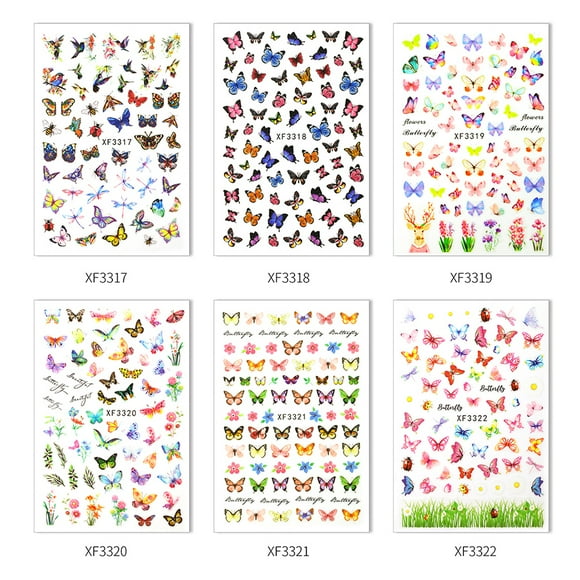 6PCS Butterfly Nail Art Stickers Set - Fashion Exquisite Paper Decals for Adults & Kids, Easy to Apply on Natural/False Nails, Long-Lasting Adhesive Design with Clear Polish, Mix & Match Patterns for