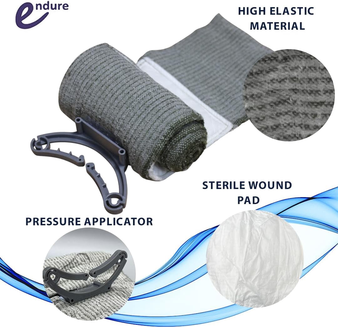 Endure Military First Aid Bandage, 5 Pack Israeli Style Battle Wound Dressing, First Aid Essential, Emergency Trauma Bandage 6 inch - Combat Military Style IFAK
