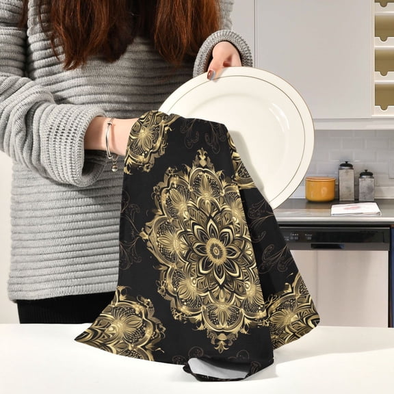 BZSMCE Kitchen Towels Creative Design Gold Blossom Printed Pattern Durable Kitchen Towel