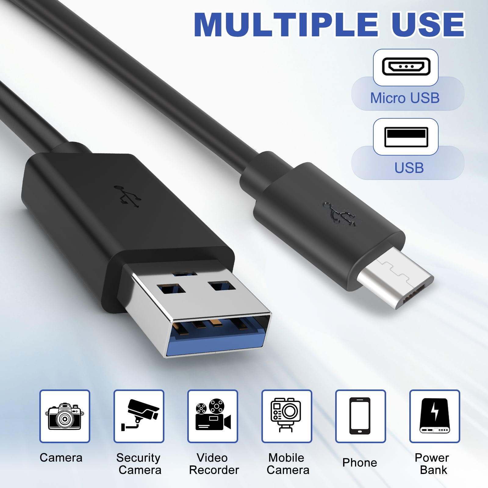 Uxcell 42.6Ft USB to Micro USB Power Extension Cable, Long Charging Cord, Black