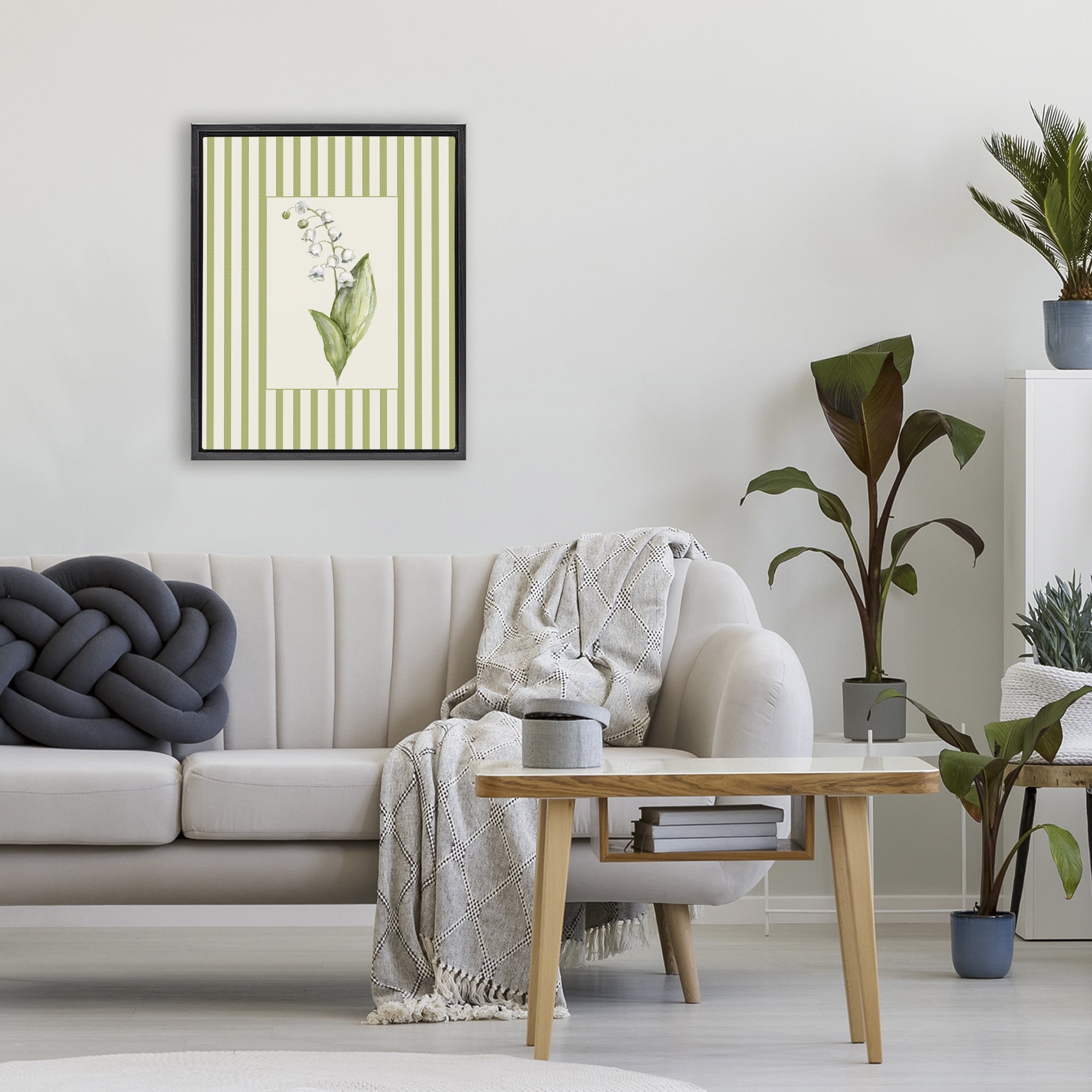 Striped Lily Of The Valley Black Framed Floater Canvas Wall Art, design by Lisa Wehmeyer