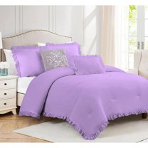 DNG Creations 1 Piece Vintage Ruffle Pattern Comforter Set Premium Ultra Soft 550 GSM All Season ( Oversized Super King Size ) 100% Egyptian Cotton Solid Lilac Colour