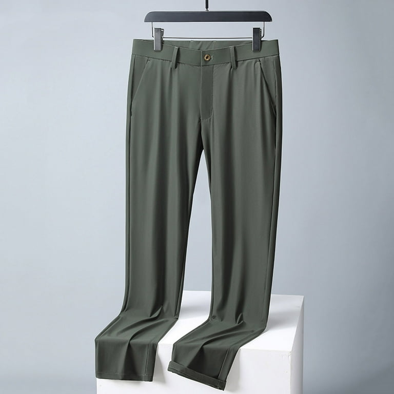 Iugvhana Straight Fit Dress Pants for Men Casual Business Flat Front  Wrinkle Free Comfort Stretch Pants Fashion Solid Color Versatile Trouser  Army ...