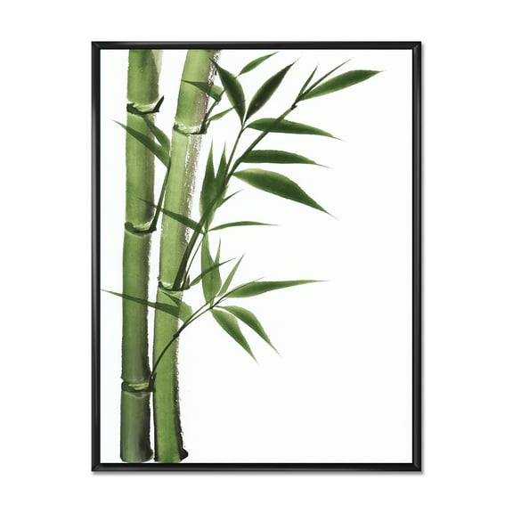 Designart 'Detail of Dark Green Bamboo and Leaves I' Traditional Framed Canvas Wall Art Print