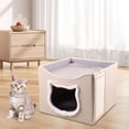 thumbnail image 1 of Cama de gato para gatos interiores escondite moderno antiinterráneo con cubo de almohadilla de rasguño semi completamente cerrada nido plegable cueva Beige, 1 of 8