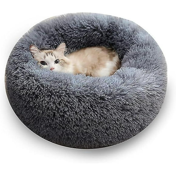 Dww-lit Pour Chat, Panier Doux Pour Chat, Coussin Apaisant Pour Chat, Lit Rond Lavable En Peluche Pour Chien (50 Cm, Gris Fonc)
