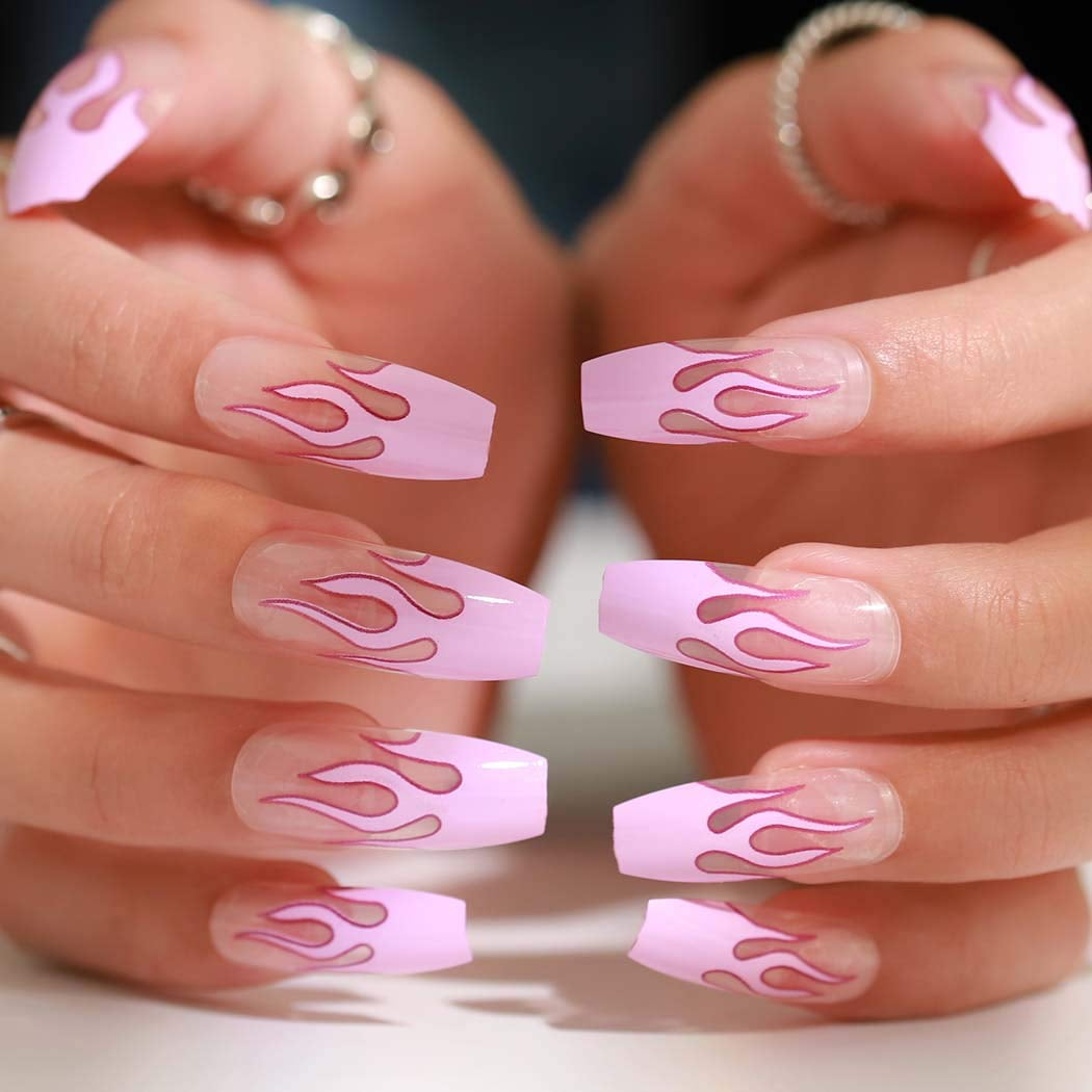 Amazon.com: RikView Press on Nails Extra Long Pink Acrylic Nails Coffin Nail  Tips Glossy Fake Nails (Pink) : Beauty & Personal Care