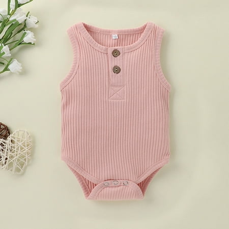 

DAETIROS Comfortable Newborn Baby Girls Boys （0-18M） Cute Funny Prevalent Solid Rompers Pink