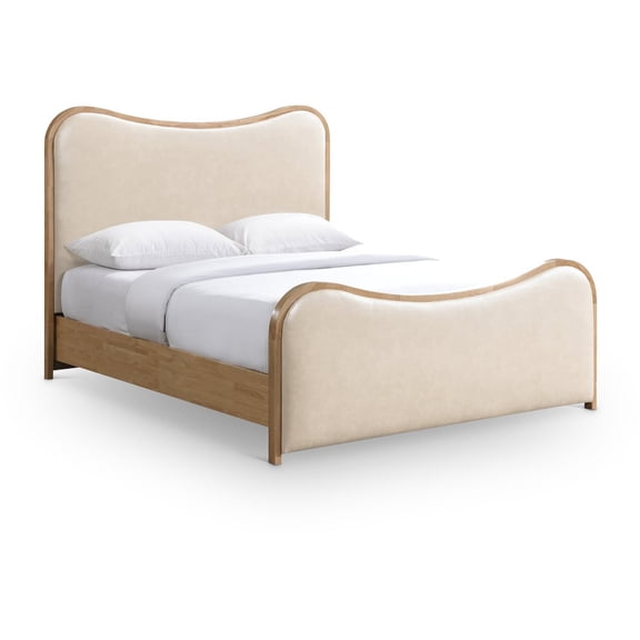 Meridian Furniture Arvada Cream Vegan Leather Upholstered Queen Bed