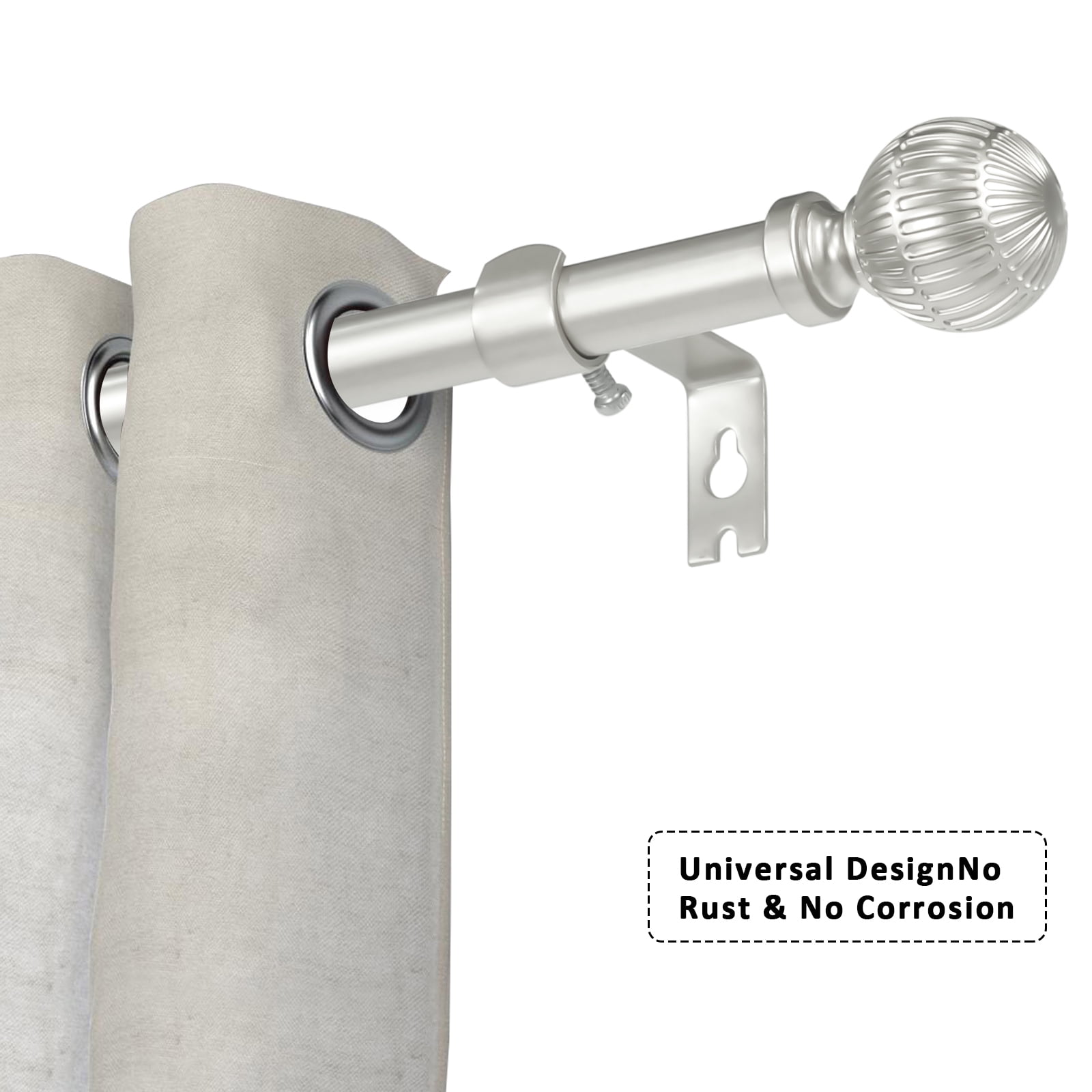 Urbanest 5/8" Single Telescoping Curtain Rod with Volle Finials, Pewter, 28"-48"