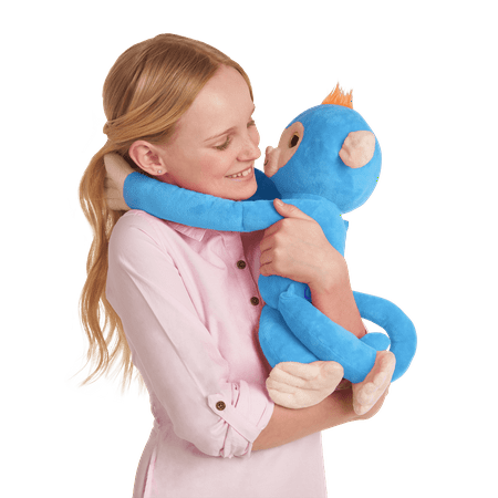WowWee - Fingerlings HUGS BORIS - Friendly Interactive Plush Monkey Toy - Blue