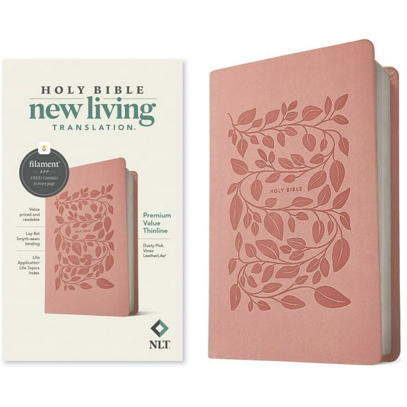 NLT Premium Value Thinline Holy Bible Filament Enabled Edition-Dusty Pink Vines LeatherLike