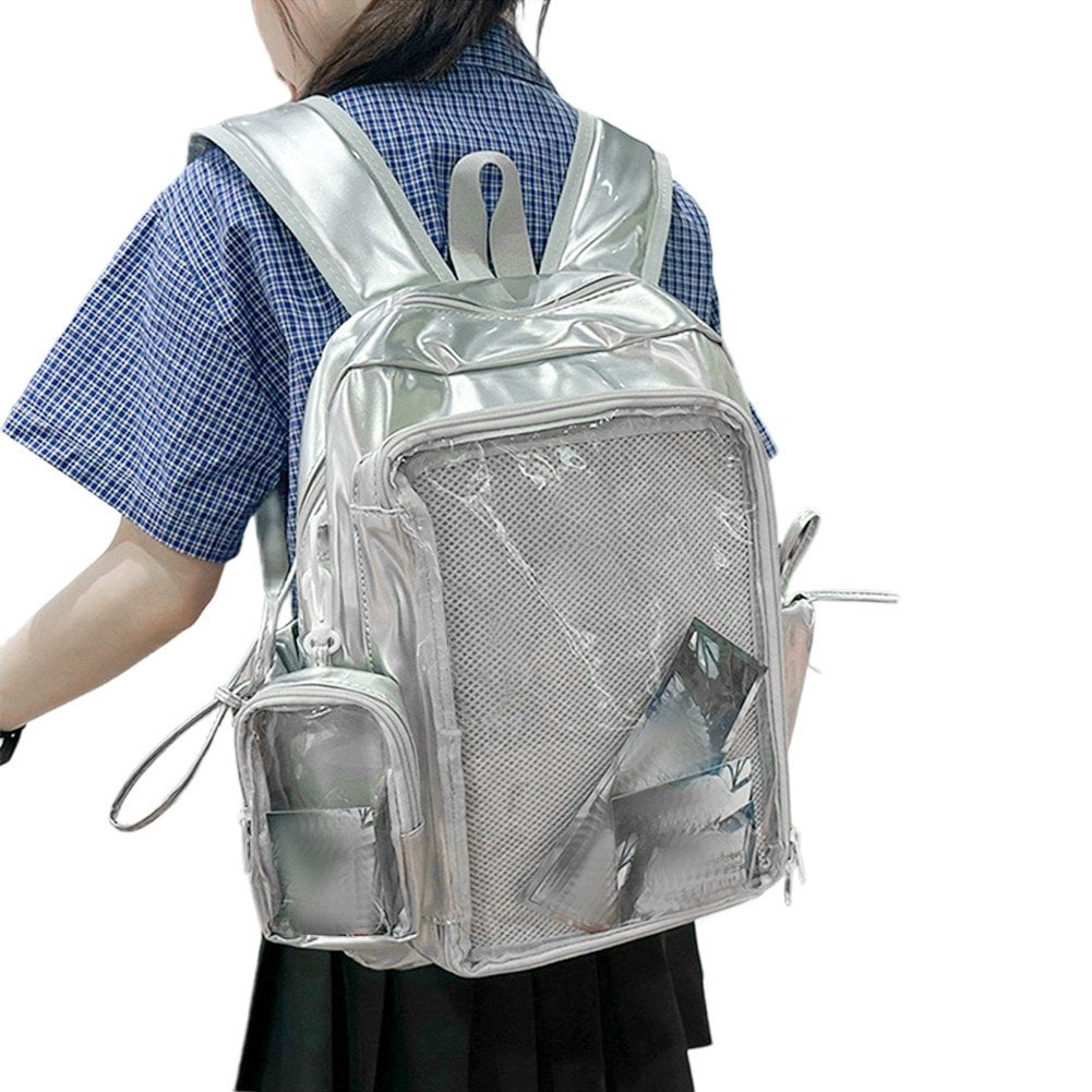 Yvsxxv Clear Ita Backpack, Transparent Pin Display Rucksack, Silver