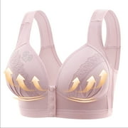 Gamivast 3 Pack Plus Size Bras for Women, Front Closure Button Bras, Push Up Wirefree Bra Daily Wear Bras, Full Coverage Bras Everyday Bra PinkL Brasier Sin Varillas Para Mujer