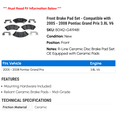 thumbnail image 2 of Front Brake Pad Set - Compatible with 2005 - 2008 Pontiac Grand Prix 3.8L V6 2006 2007, 2 of 2