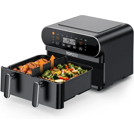 11-QT Large Air Fryer - 8 in 1 XL Airfryer with Flex Basket, Divider for Dual Cooking, Preheat, Air Fry, Roast, Broil, Bake, Reheat, Dehydrate, French Fries, Dishwasher Safe, Black