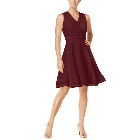 Charter Club Women's Petite Lace Fit & Flare Dress Wine Size Petite X-Large
