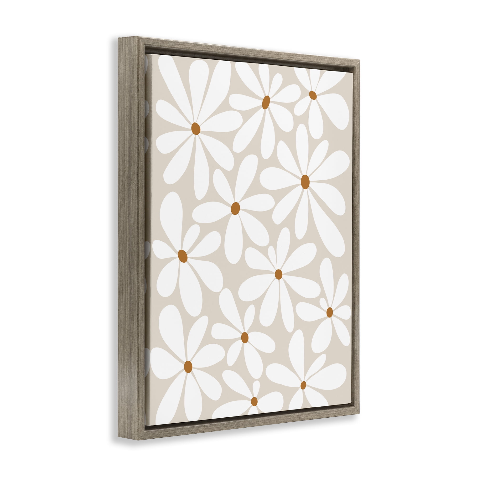 Stupell Industries Beige & White Daisies Brown Framed Floater Canvas Wall Art, design by Susan Ball