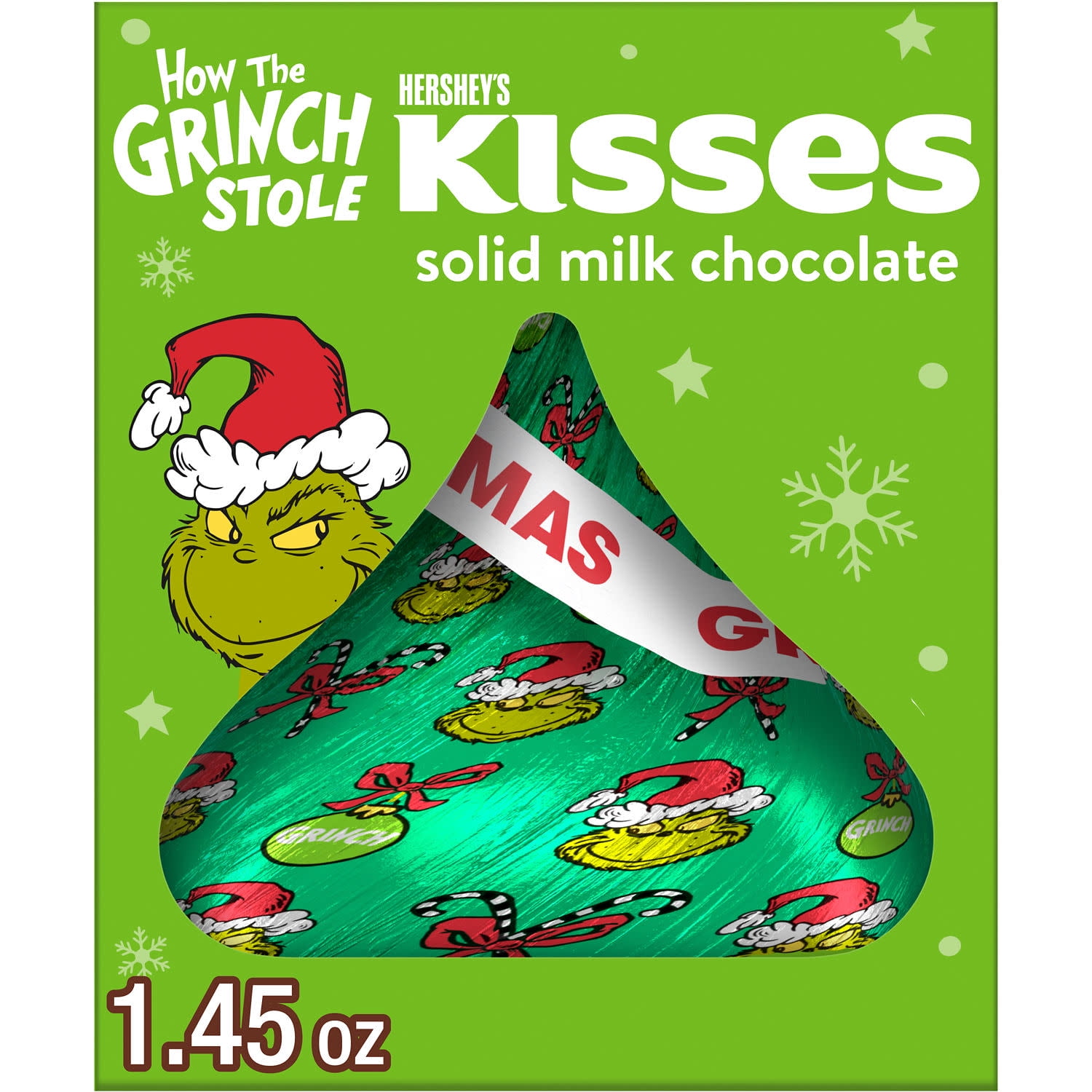 (4 pack) Hershey's Kisses Grinch Solid Milk Chocolate Christmas Candy Stocking Stuffers, Gift Box 1.45 oz