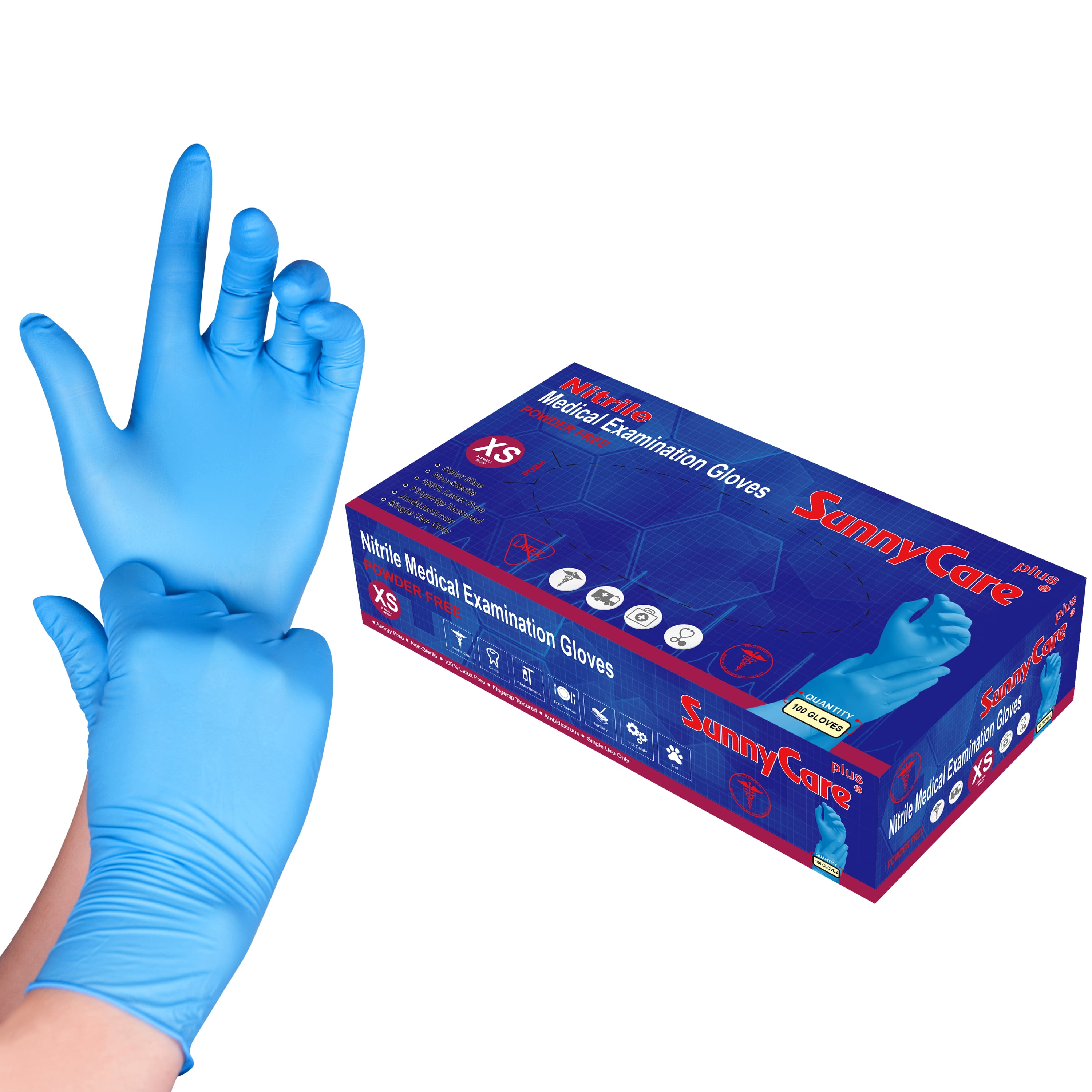 1000 SunnyCare Nitrile Medical Exam Gloves Powder Free Chemo-Rated (Non Vinyl Latex) Size: X-Small