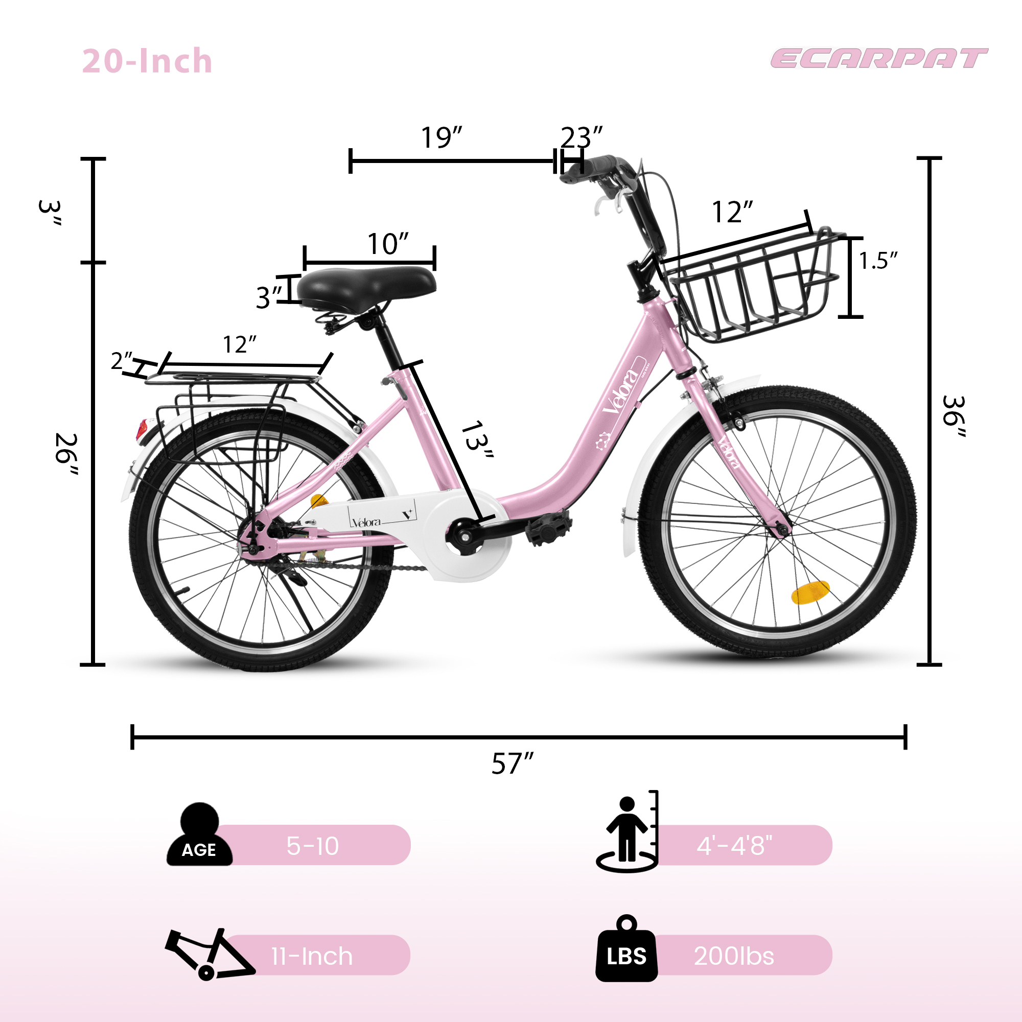 imerelez Kids Bike 20 Inch for Boys Girls Ages 6-12, Single-Speed with Dual V-Brake & Coaster Brakes, Lightweight Steel Frame, Multiple Colors (Pink/Green/Purple/White)
