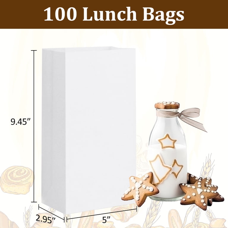 BagDream White Paper Lunch Bags, 5x2.95x9.45", 100 Count photo 3