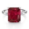 thumbnail image 3 of Gem Stone King 925 Sterling Silver 12X10MM Red Created Ruby and 2MM White Lab Grown Diamond 3 Stone Engagement Ring for Women | 5.78 Cttw | Gemstone July Birthstone | Size 5, 3 of 6