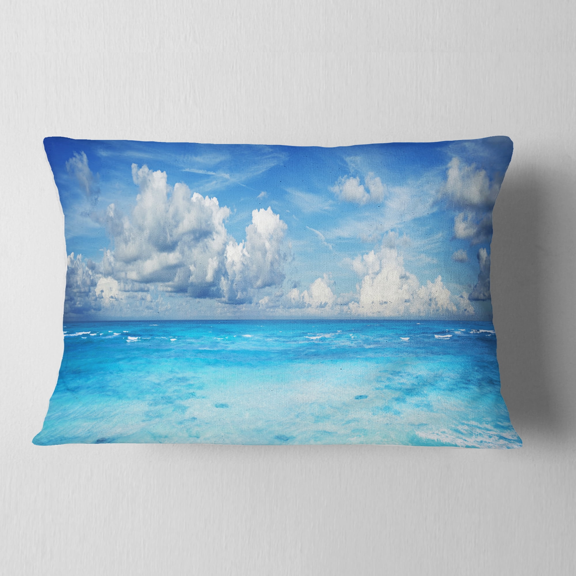 Designart Bright Blue Waters and Sky Panorama - Modern Seascape Throw Pillow - 12x20
