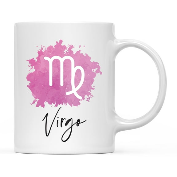 Koyal Wholesale Zodiac Sign Ceramic Coffee Mug, Virgo Sign Symbol, Pink Watercolor Design