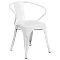 Flash Furniture Luna Commercial Grade White Metal Indoor-Outdoor Chair with Arms
