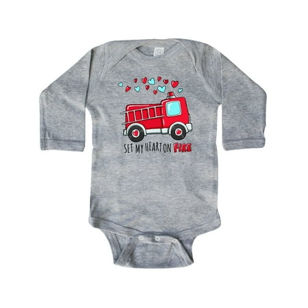 

Inktastic Set My Heart on Fire Valentine Fire Truck with Hearts Gift Baby Boy or Baby Girl Long Sleeve Bodysuit